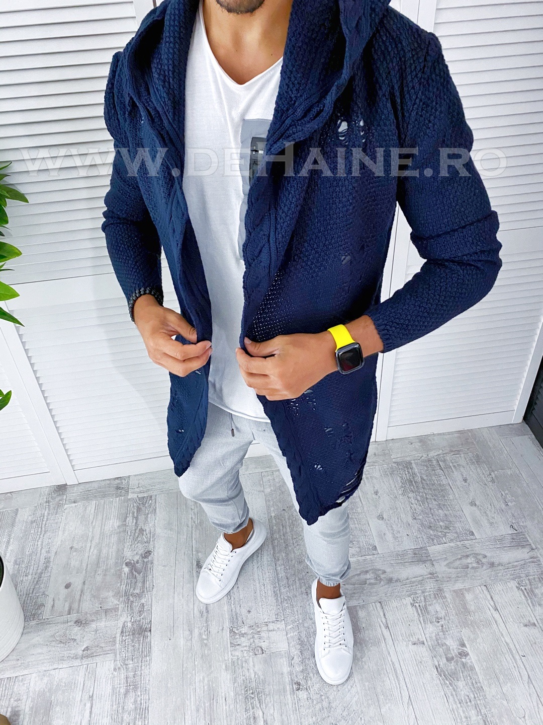 Cardigan barbati slim fit bleumarin T3559 N5-3